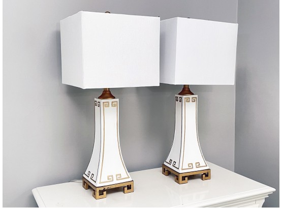 A Pair Of Vintage Brass Ceramic Neoclassical Style Lamps