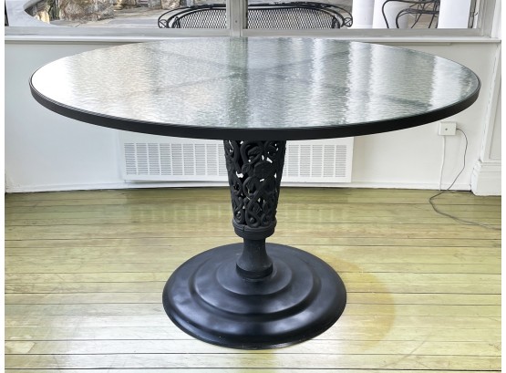 A Vintage Woodard Spindle Base Dining Table With Tempered Glass Top 'Chantilly Rose' Line