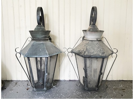 A Pair Of Large Vintage Copper Lantern Fixtures