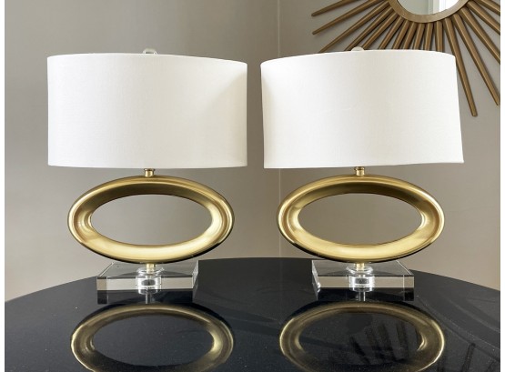 A Pair Of Modern Lucite And Brass Accent Lamps