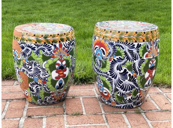 A Pair Of Mexican Earthenware Garden Seats - AS IS