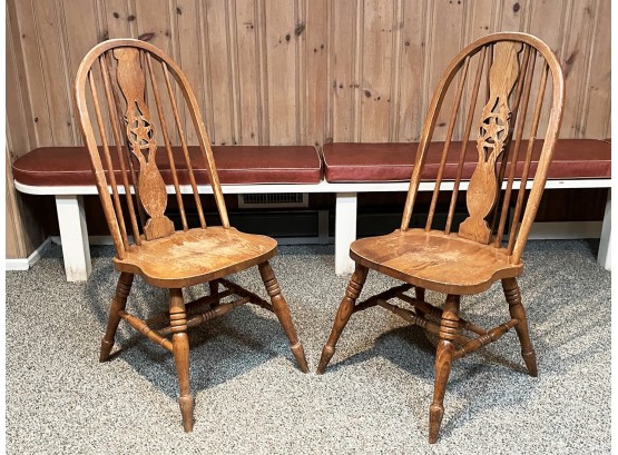 A Pair Of Vintage Oak Windsor Chairs, Possibly Baker