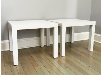 A Pair Of Lacquered White Parsons Style Modern End Tables