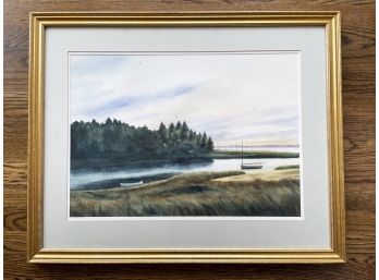 A Vintage Watercolor, Wetland Scene, Signed Indistinctly