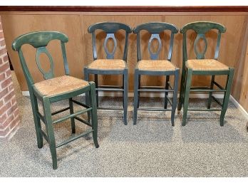A Set Of 4 Rush Seated Bar Stools By Pottery Barn
