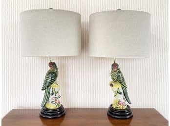 A Pair Of Vintage Majolica Bird Lamps