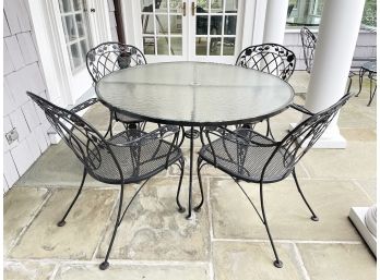 A Vintage Wrought Iron And Glass Dining Table And Set Of 4 Chairs, 'Chantilly Rose' By Woodard (2 Of 2)