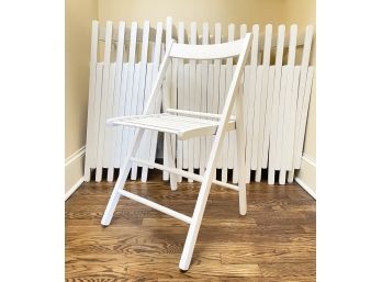 A Large Set Of 19 White Painted Wood Slatted Folding Chairs