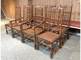 A Set Of 8 Oak And Cane Gothic Revival Dining Chairs By Henredon