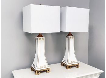 A Pair Of Vintage Brass Ceramic Neoclassical Style Lamps