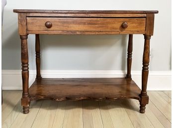 An Antique Pine Turned Leg Console Or Side Table