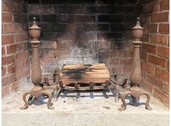 A Set Of Vintage Andirons And Fireplace Grate