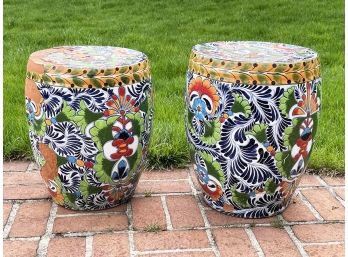 A Pair Of Mexican Earthenware Garden Seats - AS IS