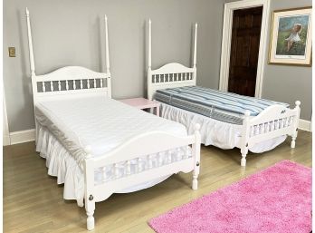 A Pair Of Painted Wood Twin Four Poster Bedsteads