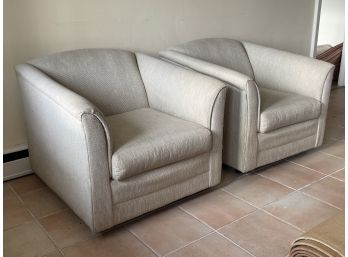 A Pair Of Vintage Neutral Upholstered Armchairs