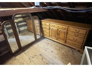 A Vintage Oak Dresser And Mirror By Thomasville
