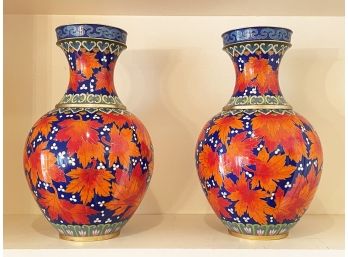 A Pair Of Large Vintage Cloisonne Vases