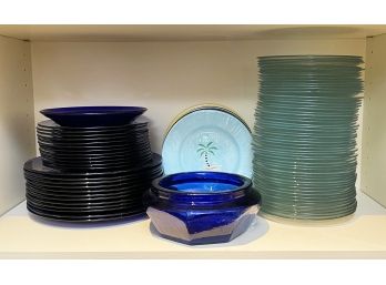 An Assortment Of Glass Plates - Cobalt And More