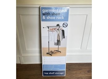 A NEW In Box Garment Rack And Shoe Shelf