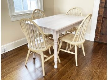 A Vintage Whitewashed Pine Farm Table And Set Of 6 Windsor Chairs