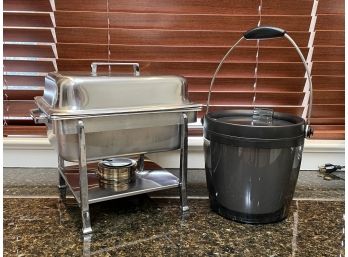 An Ice Bucket And Small Chafing Dish
