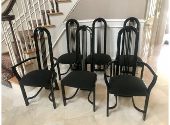 Set Of 6 Exquisite Custom Upholstered Black Lacquer Chairs