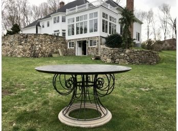 Outdoor Concrete Base And Wrought Iron Table