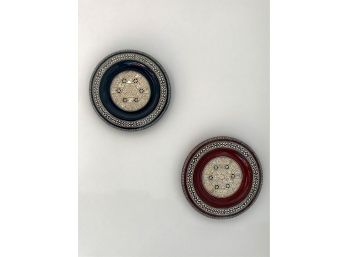 Pair Of Petite Wooden Plates With Mother Of Pearl Inlay