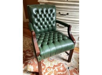 Tufted Green Leather Accent Chair