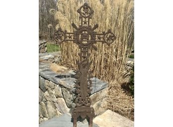LARGE Architectural French Cast Iron Cross With Angel