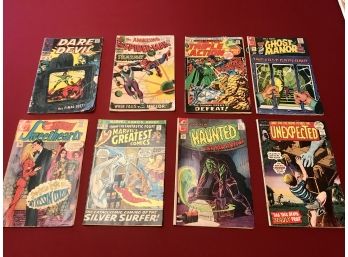 Collection Of 8 Desirable Vintage Comic Books Including MARVEL SPIDERMAN Volume 1