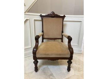 Antique Carved Chair With Velvet Upholstery