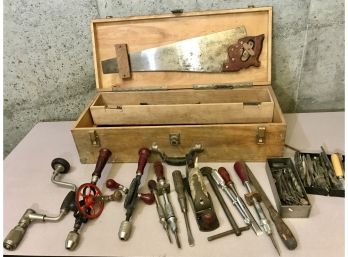Vintage Wooden Toolbox Loaded With Tools!
