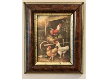 Antique Signed Millboard Rooster Oil Painting From London