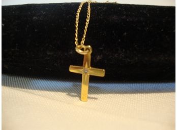 14K Chain And 14K Cross With Diamond Chip 1.26 Grams