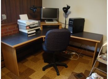 Corner Desk, 2 Clip Lamps And Office Chair