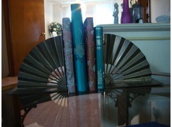Solid Brass Fan Book Ends With Fabric Cover Journal Books