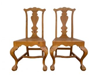Vintage Queen Anne Style Caned Chairs With Ball And Claw Feet