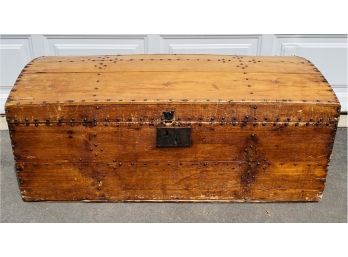 Amazing Oversized Antique Trunk With Wrought Iron Handles