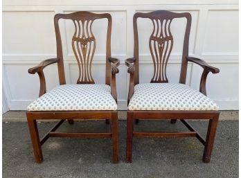 Pair Of Intricately Designed Mahogany Arm Chairs By Baker