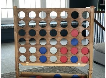 Large Standing Wooden Connect 4 With Blue And Red Playing Chips