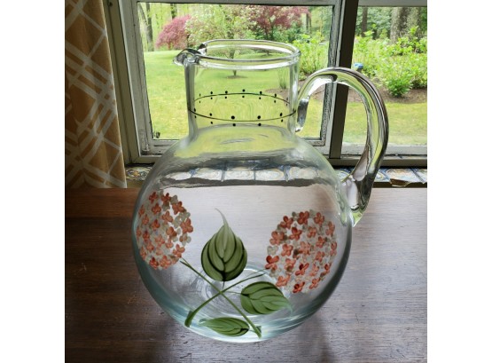 Hand Painted Floral Glass Pitcher