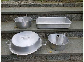 Vintage Brushed Aluminum Baking And Cooking Items (set Of 4, 7 Pieces)