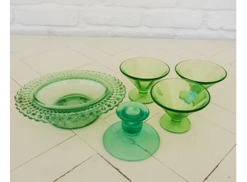 Lot Of (5) Vintage Green Depression Glass Ware