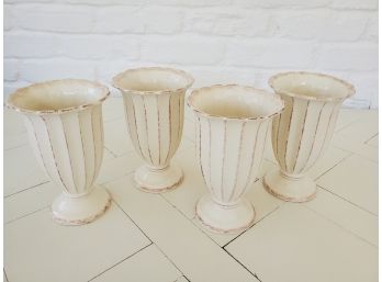 Gorgeous! Set Of (4) Casafina Vases, Ivory With Brown Detail