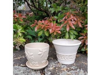 Pair Of Ivory Planters, Made In Portugal