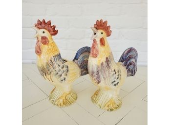 Pair, Casafina Rooster Pitchers / Vases, Made In Italy