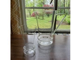 Handblown Glass Pitcher And Matching Vase - Lightweight!