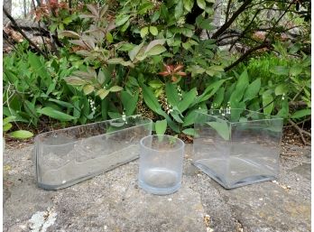Set Of (3) Vintage Glass Planters / Vases