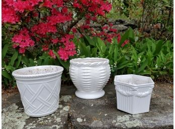 Lot Of (3) White Planters
